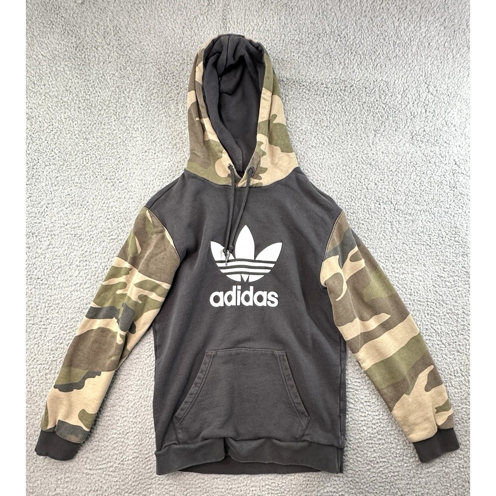 Adidas Hoodie Mens Small Camo Hood/Sleeves Pullover Sweatshirt Drawstring